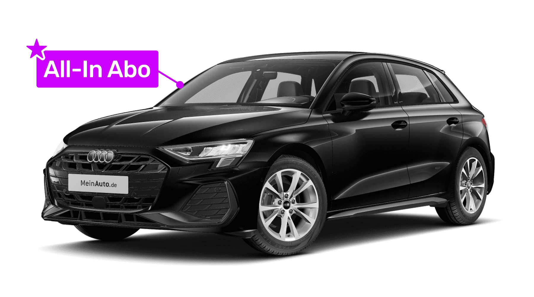 Schräge Frontansicht auf einen Audi A3, freigestellt