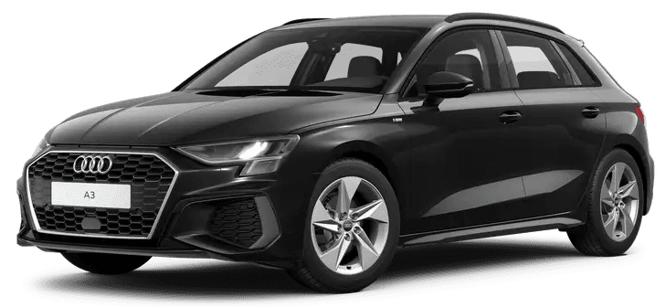 Schräge Frontansicht auf einen Audi A3, freigestellt