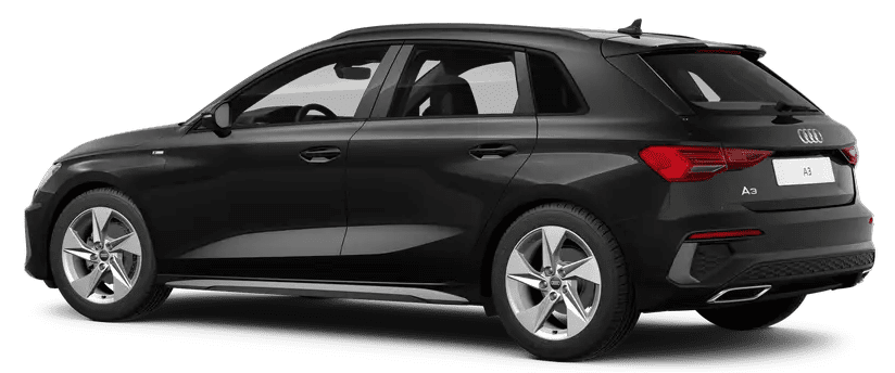 Schräge Heckansicht auf einen Audi A3, freigestellt