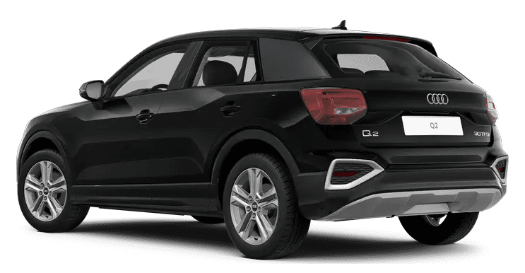 Schräge Heckansicht auf einen Audi Q2, freigestellt