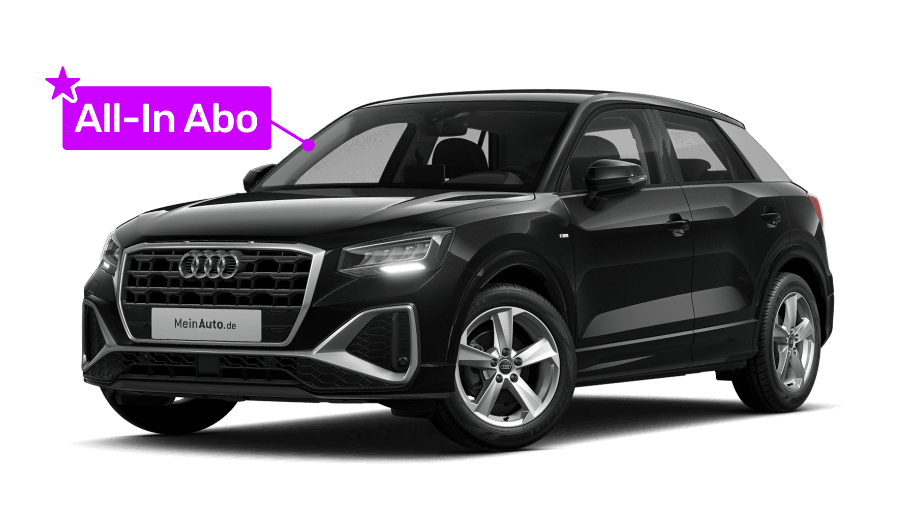 Schräge Frontansicht auf einen Audi Q2, freigestellt