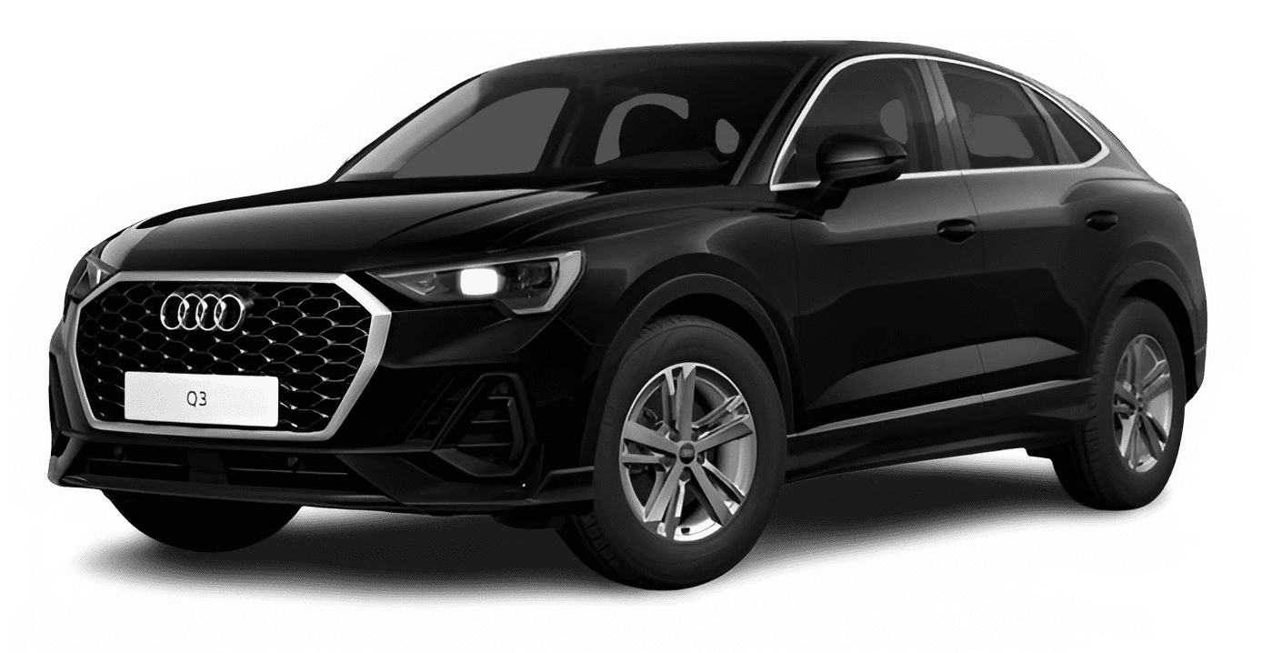 Schräge Frontansicht auf einen Audi Q3 Sportback, freigestellt