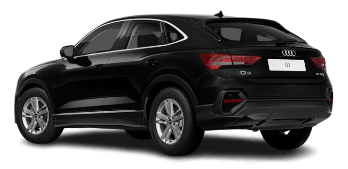 Schräge Heckansicht auf einen Audi Q3 Sportback, freigestellt