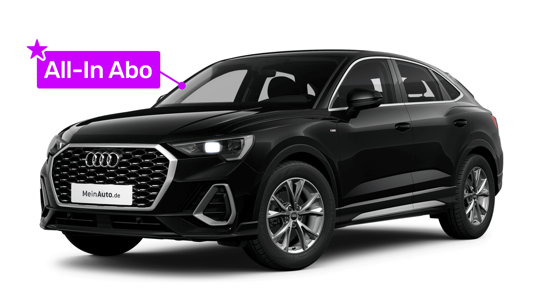 Schräge Frontansicht auf einen Audi Q3 Sportback, freigestellt