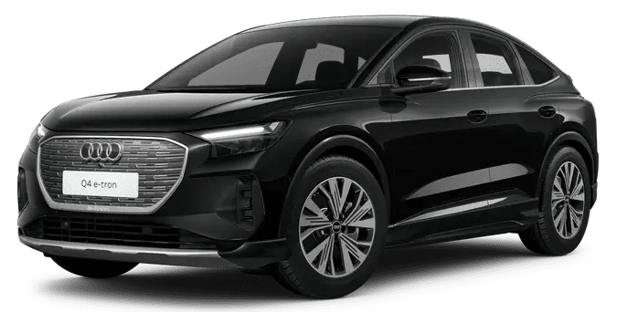 Schräge Frontansicht auf einen Audi Q4 Sportback, freigestellt