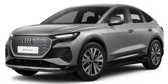 Schräge Frontansicht auf einen Audi Q4 Sportback, freigestellt