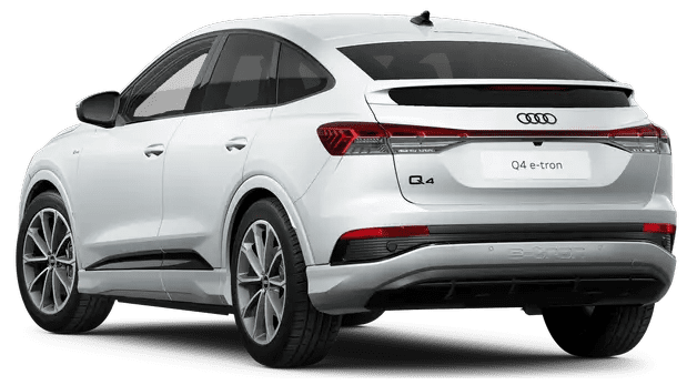 Schräge Heckansicht auf einen Audi Q4 Sportback, freigestellt