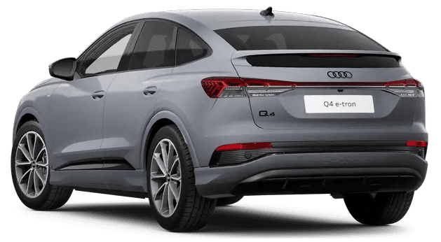 Schräge Heckansicht auf einen Audi Q4 Sportback, freigestellt