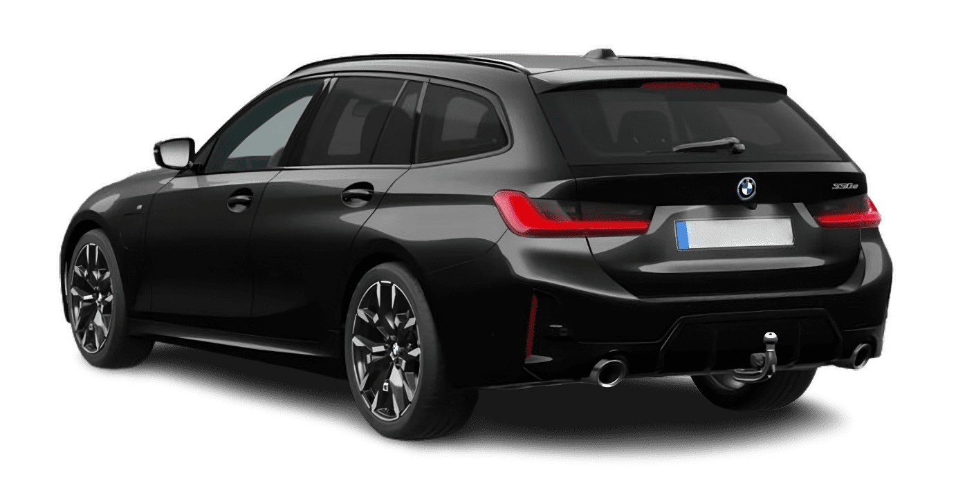 Schräge Heckansicht auf einen BMW 3er-Reihe, freigestellt