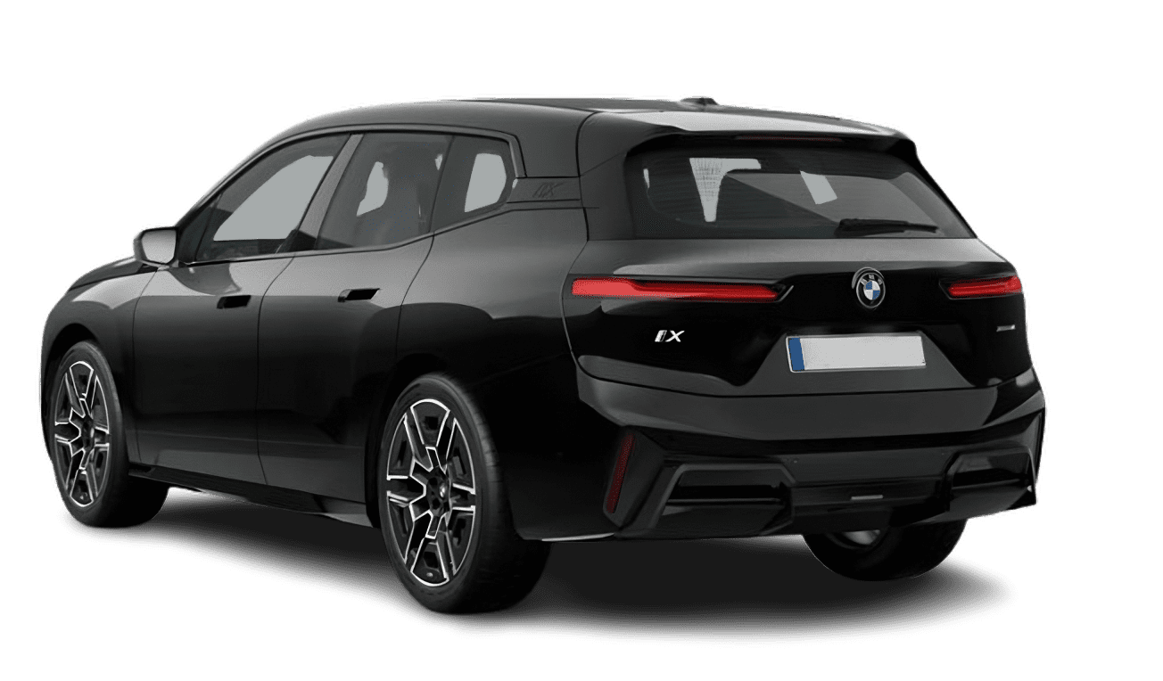 Schräge Heckansicht auf einen BMW iX, freigestellt