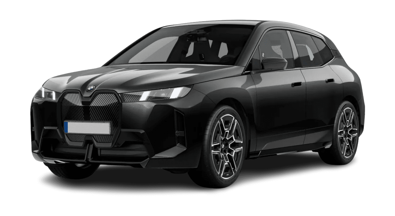 Schräge Frontansicht auf einen BMW iX, freigestellt