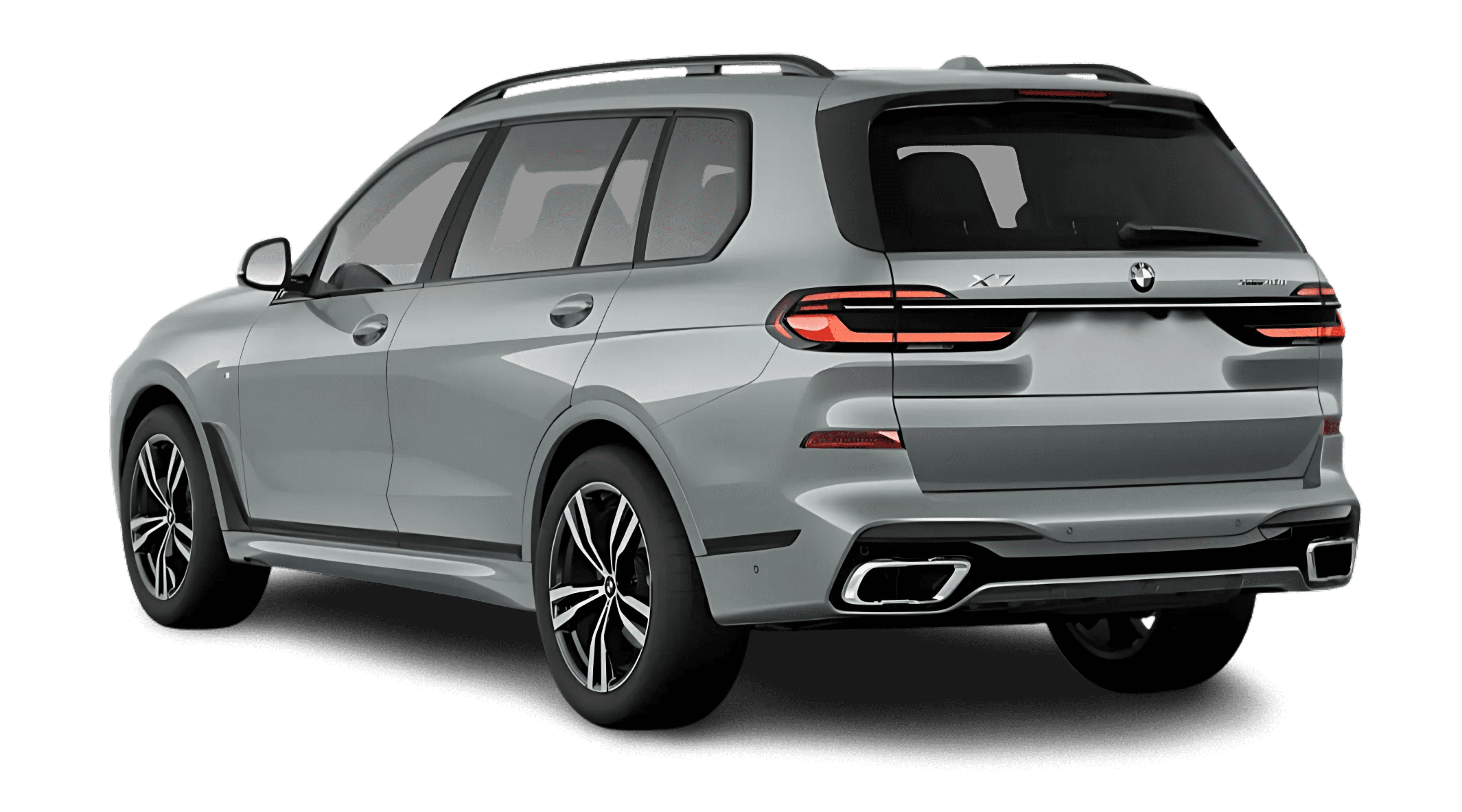 Schräge Heckansicht auf einen BMW X7, freigestellt