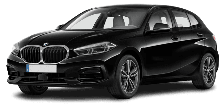 Schräge Frontansicht auf einen BMW 1er-Reihe, freigestellt