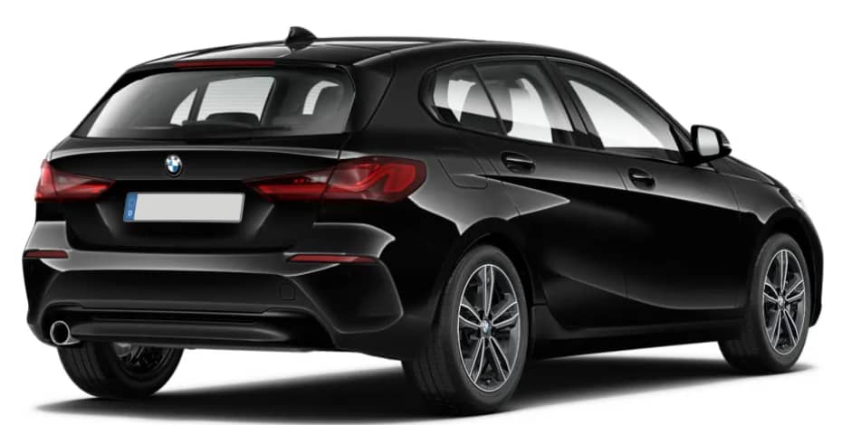 Schräge Heckansicht auf einen BMW 1er-Reihe, freigestellt