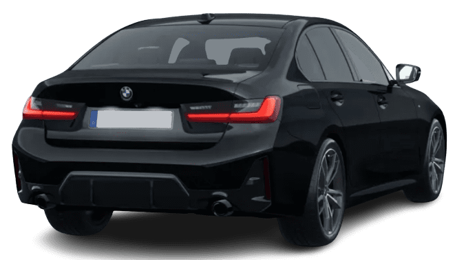Schräge Heckansicht auf einen BMW 3er-Reihe, freigestellt