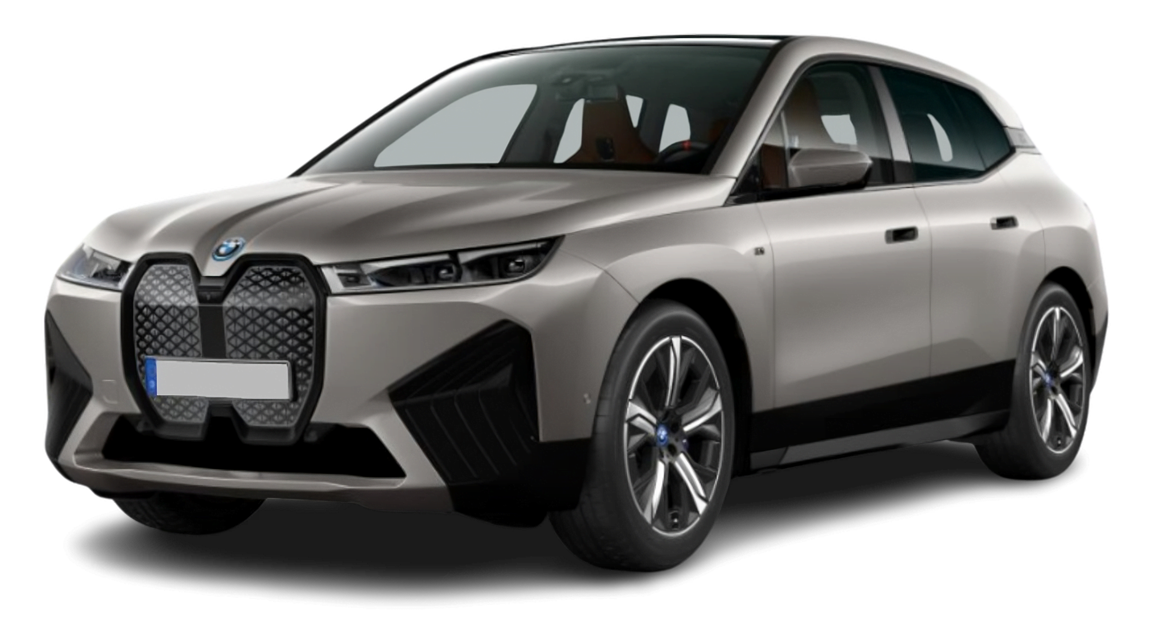Schräge Frontansicht auf einen BMW iX, freigestellt