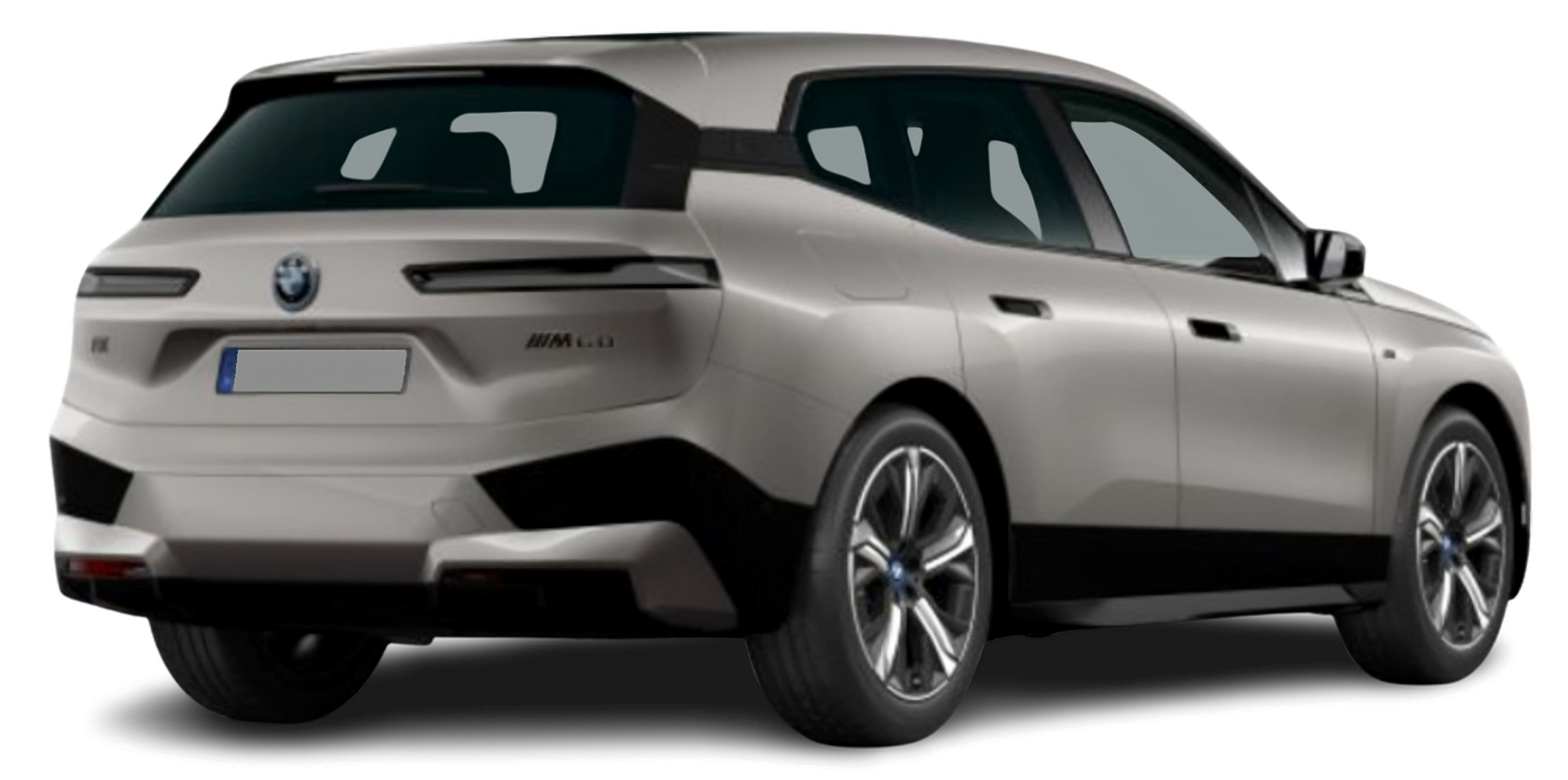 Schräge Heckansicht auf einen BMW iX, freigestellt