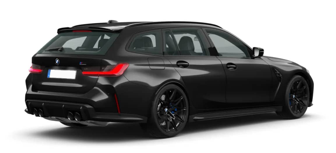 Schräge Heckansicht auf einen BMW 3er-Reihe, freigestellt