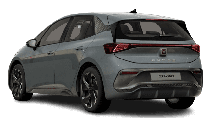 Schräge Heckansicht auf einen CUPRA Born, freigestellt