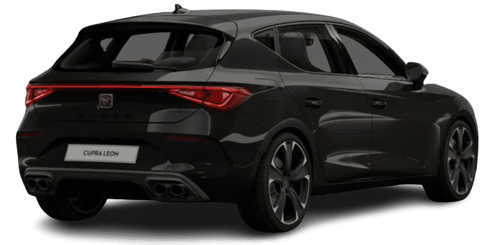 Schräge Heckansicht auf einen CUPRA Leon, freigestellt
