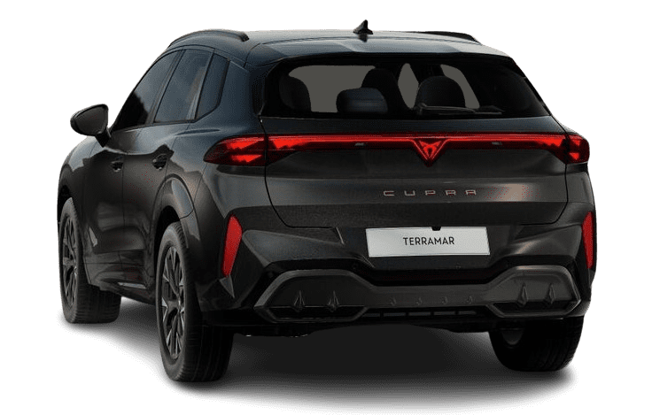 Schräge Heckansicht auf einen CUPRA Terramar, freigestellt
