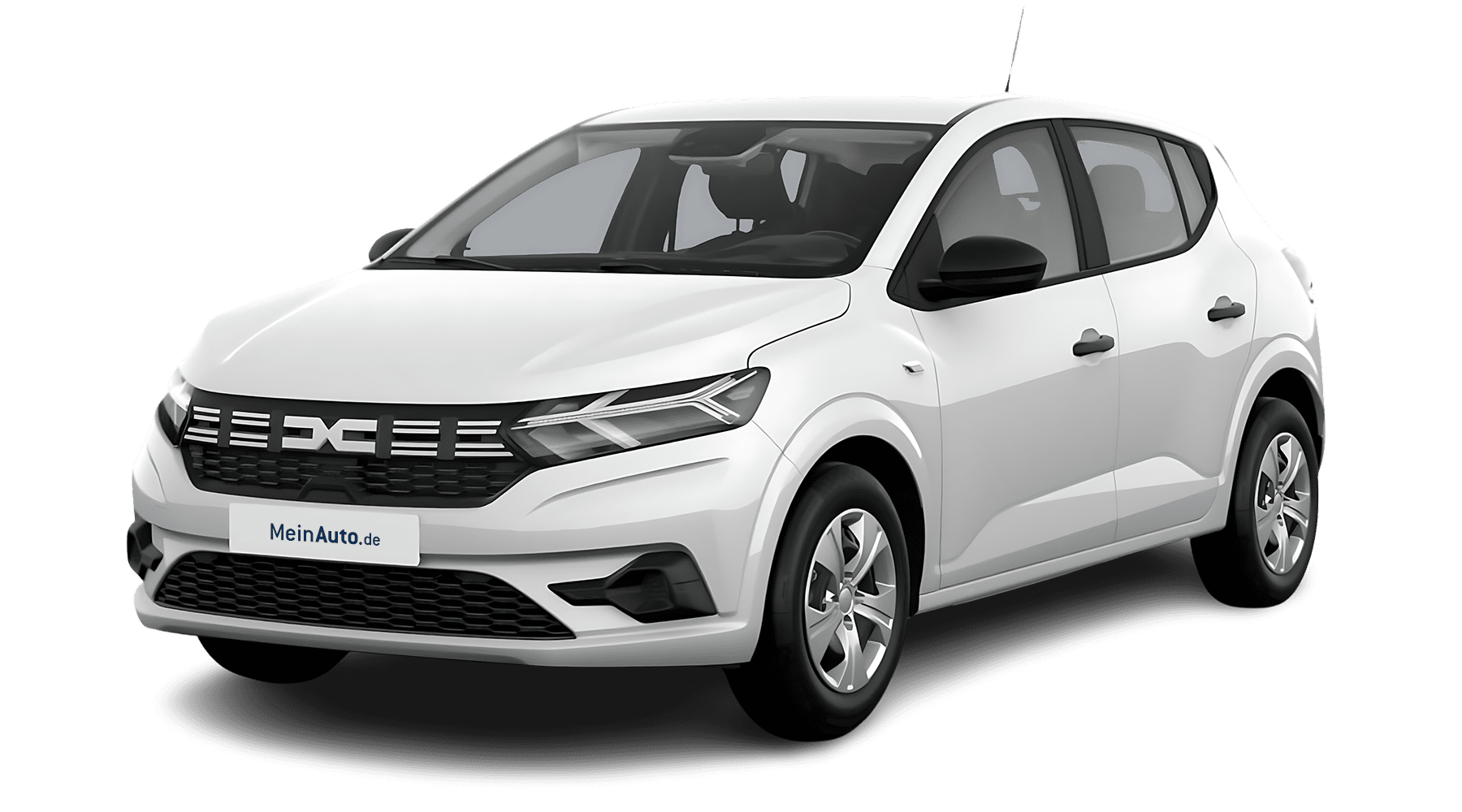 Schräge Frontansicht auf einen Dacia Sandero, freigestellt