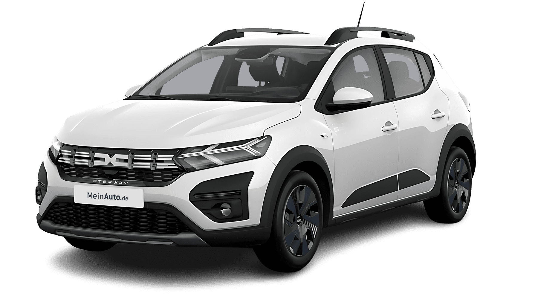 Schräge Frontansicht auf einen Dacia Sandero, freigestellt