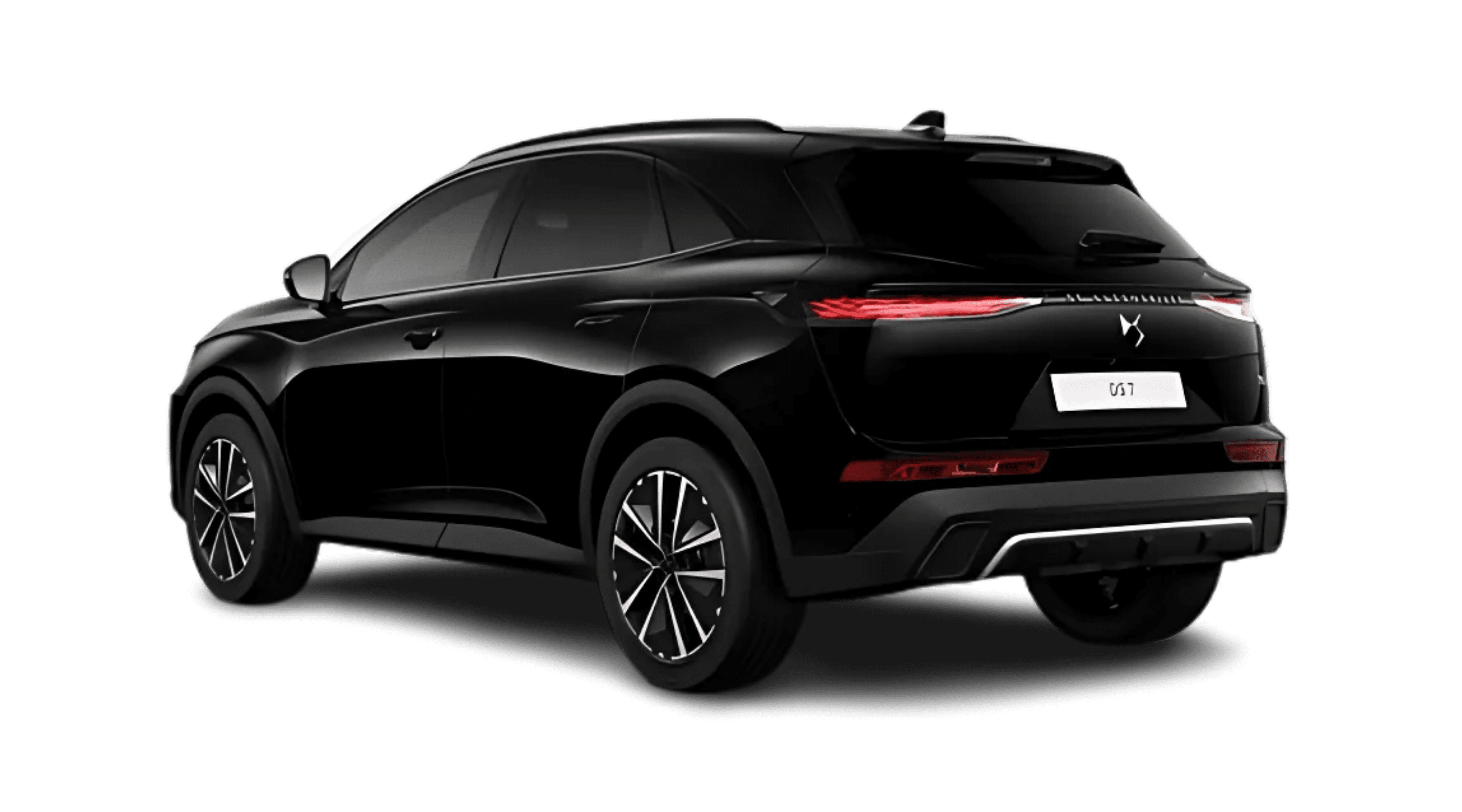 Schräge Heckansicht auf einen DS Automobiles DS 7, freigestellt