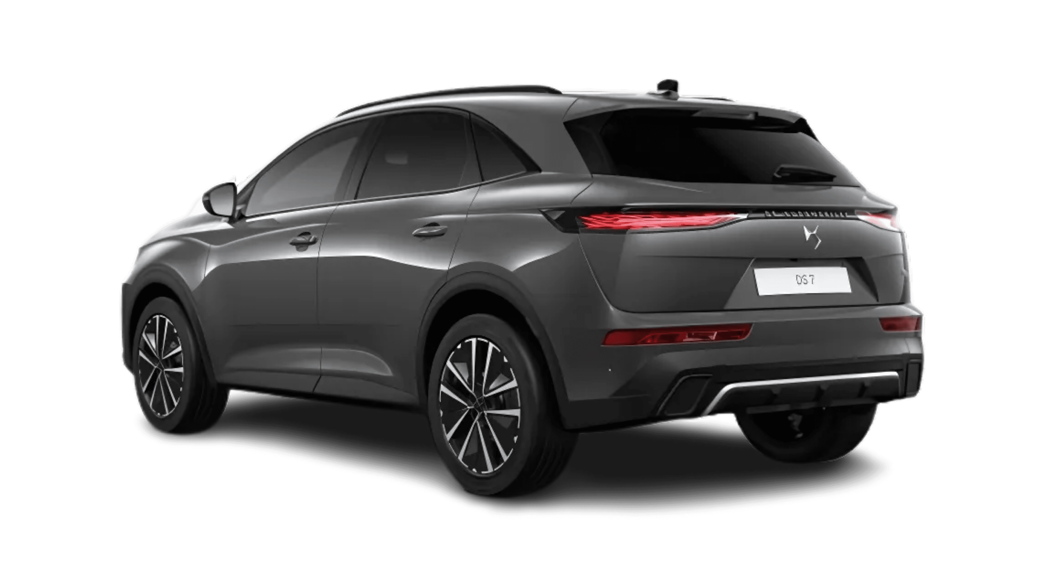 Schräge Heckansicht auf einen DS Automobiles DS 7, freigestellt