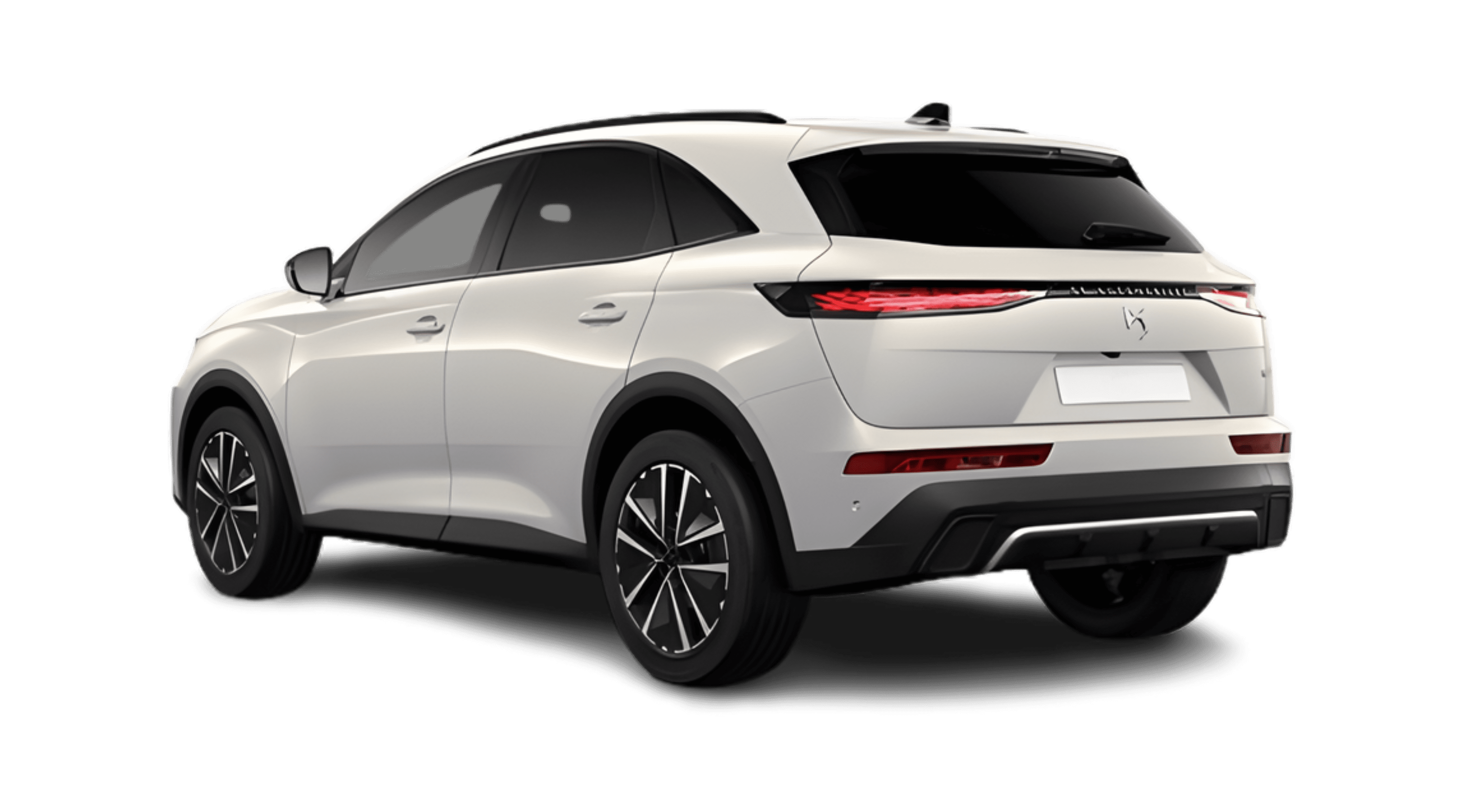 Schräge Heckansicht eines DS Automobiles DS 7, freigestellt