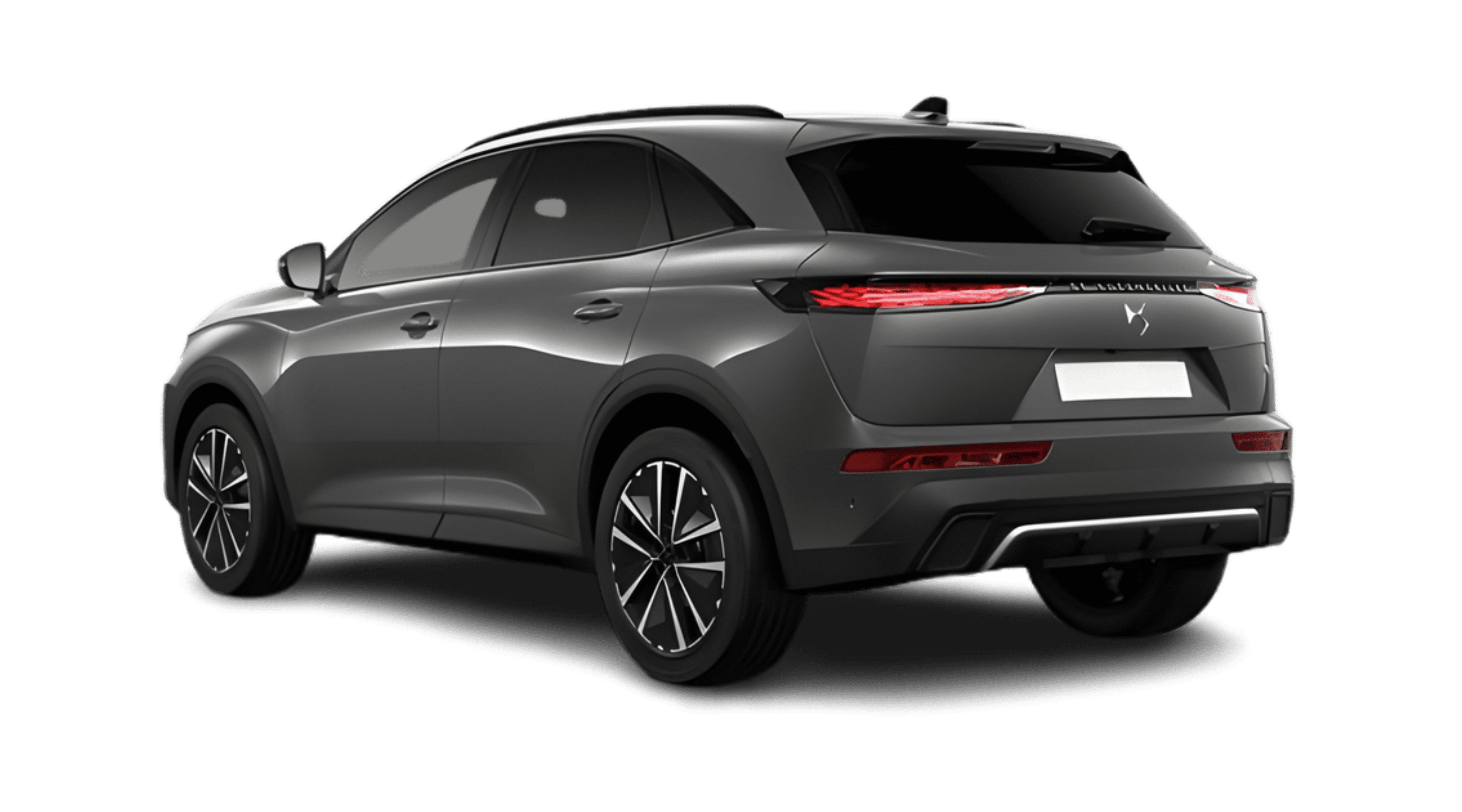 Schräge Heckansicht eines DS Automobiles DS 7, freigestellt