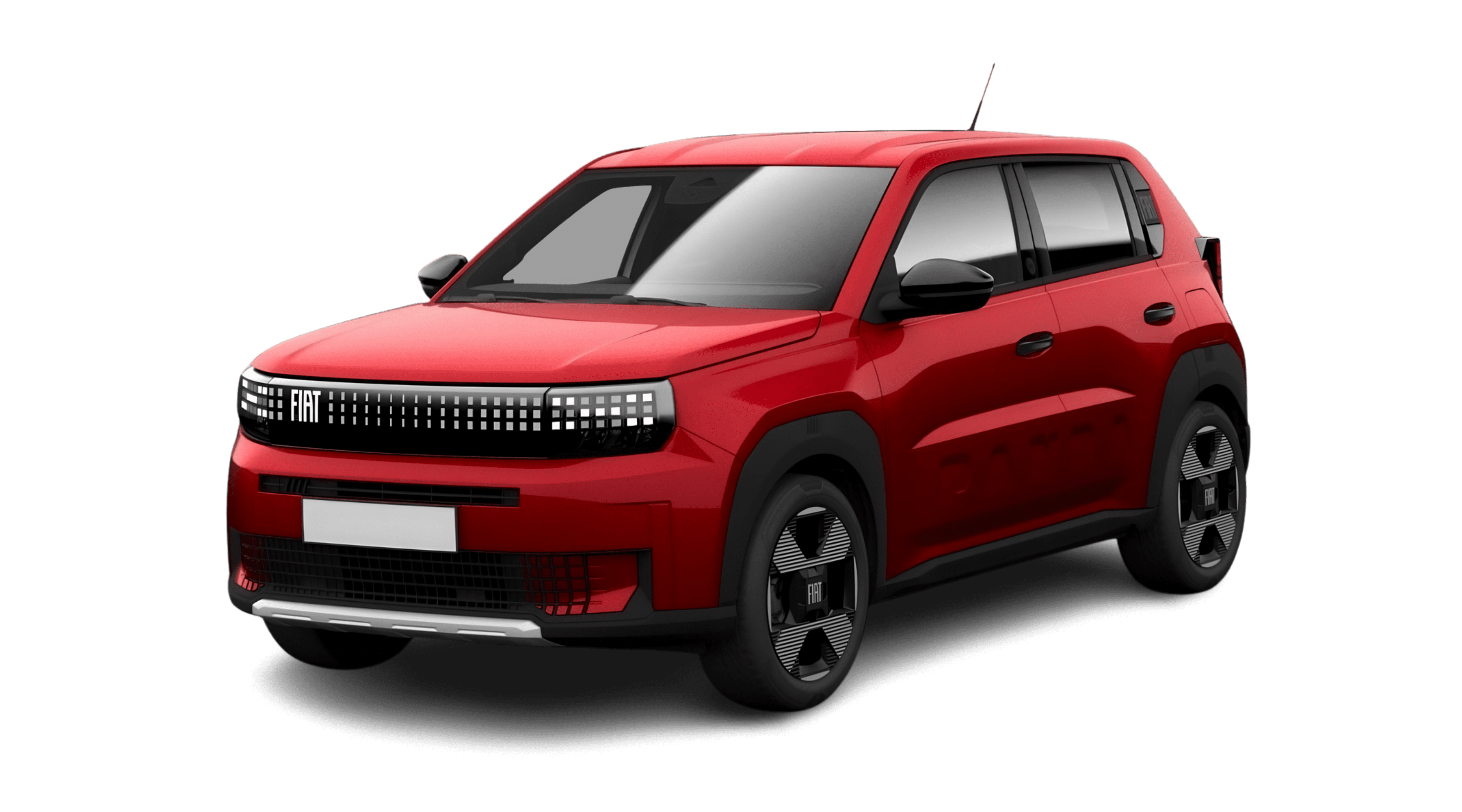 Schräge Frontansicht eines Fiat Grande Panda, freigestellt