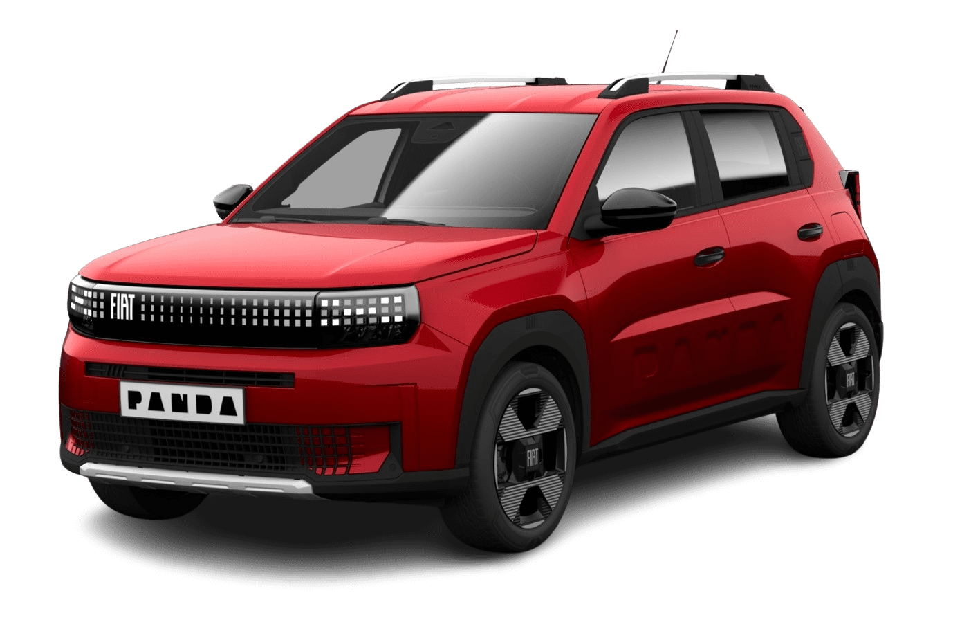 Schräge Frontansicht auf einen Fiat Grande Panda, freigestellt
