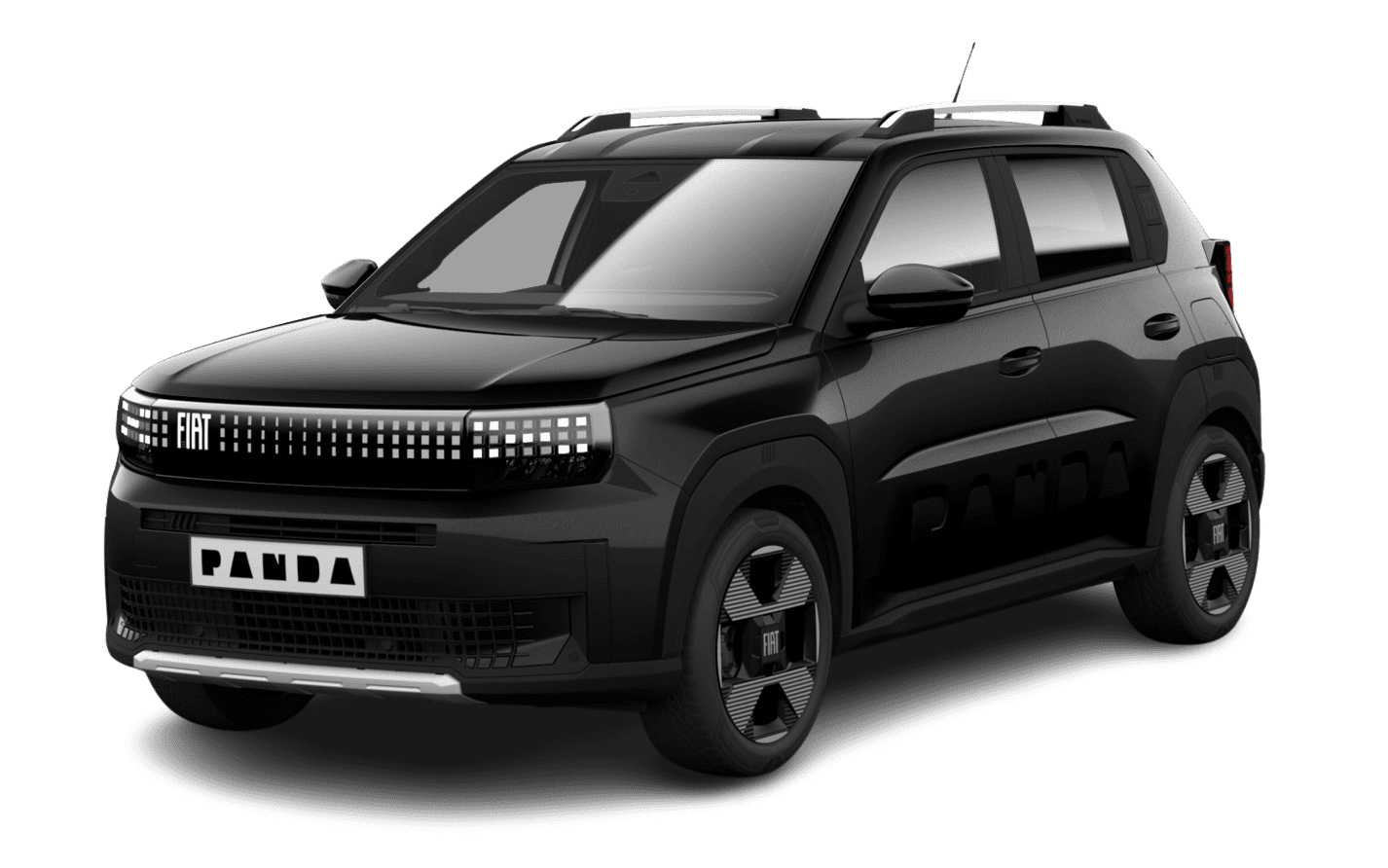 Schräge Frontansicht auf einen Fiat Grande Panda, freigestellt