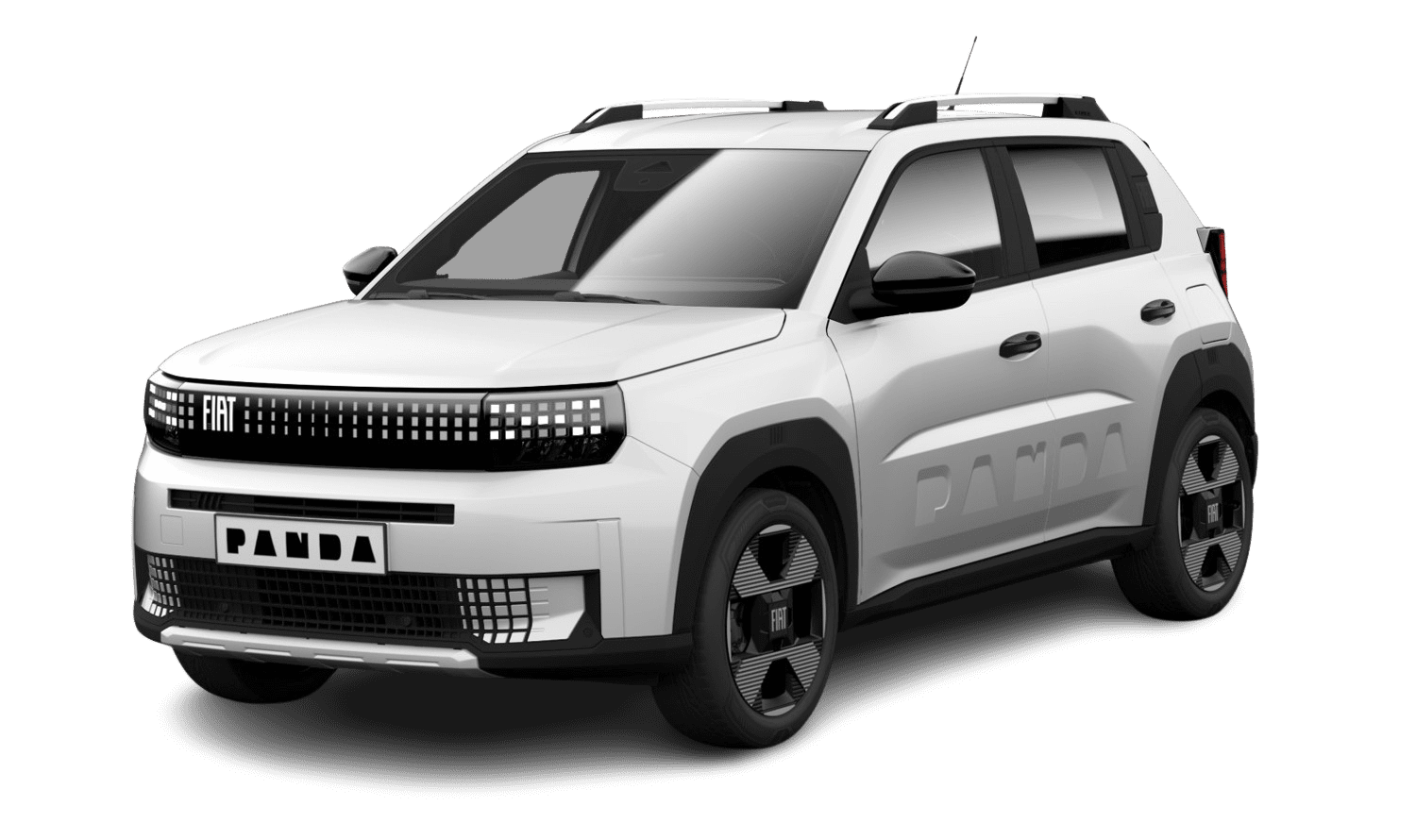 Schräge Frontansicht eines Fiat Grande Panda, freigestellt