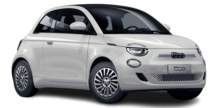 Schräge Frontansicht auf einen Fiat 500, freigestellt
