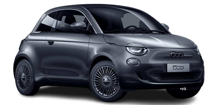 Schräge Frontansicht auf einen Fiat 500, freigestellt