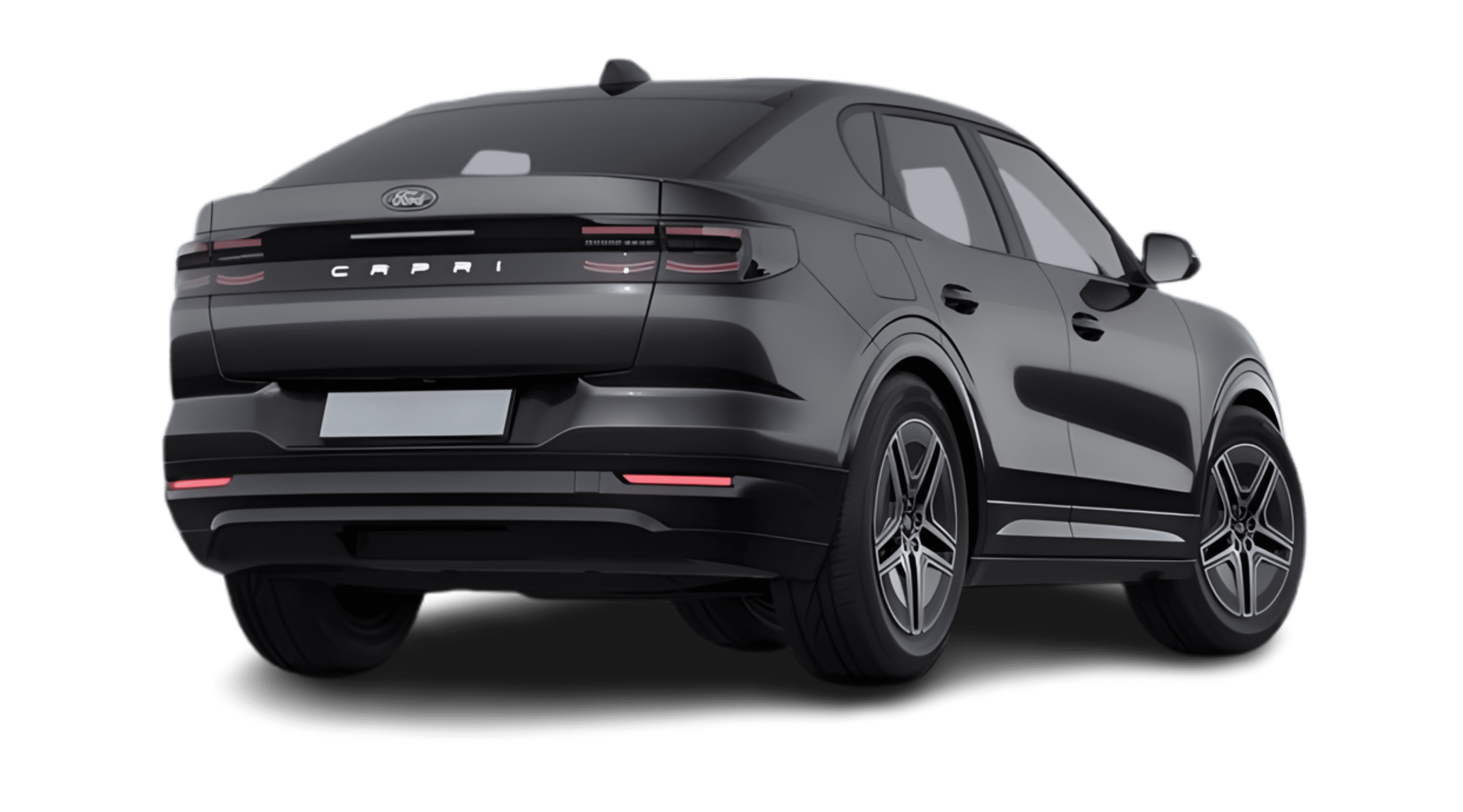 Schräge Heckansicht eines Ford Capri, freigestellt