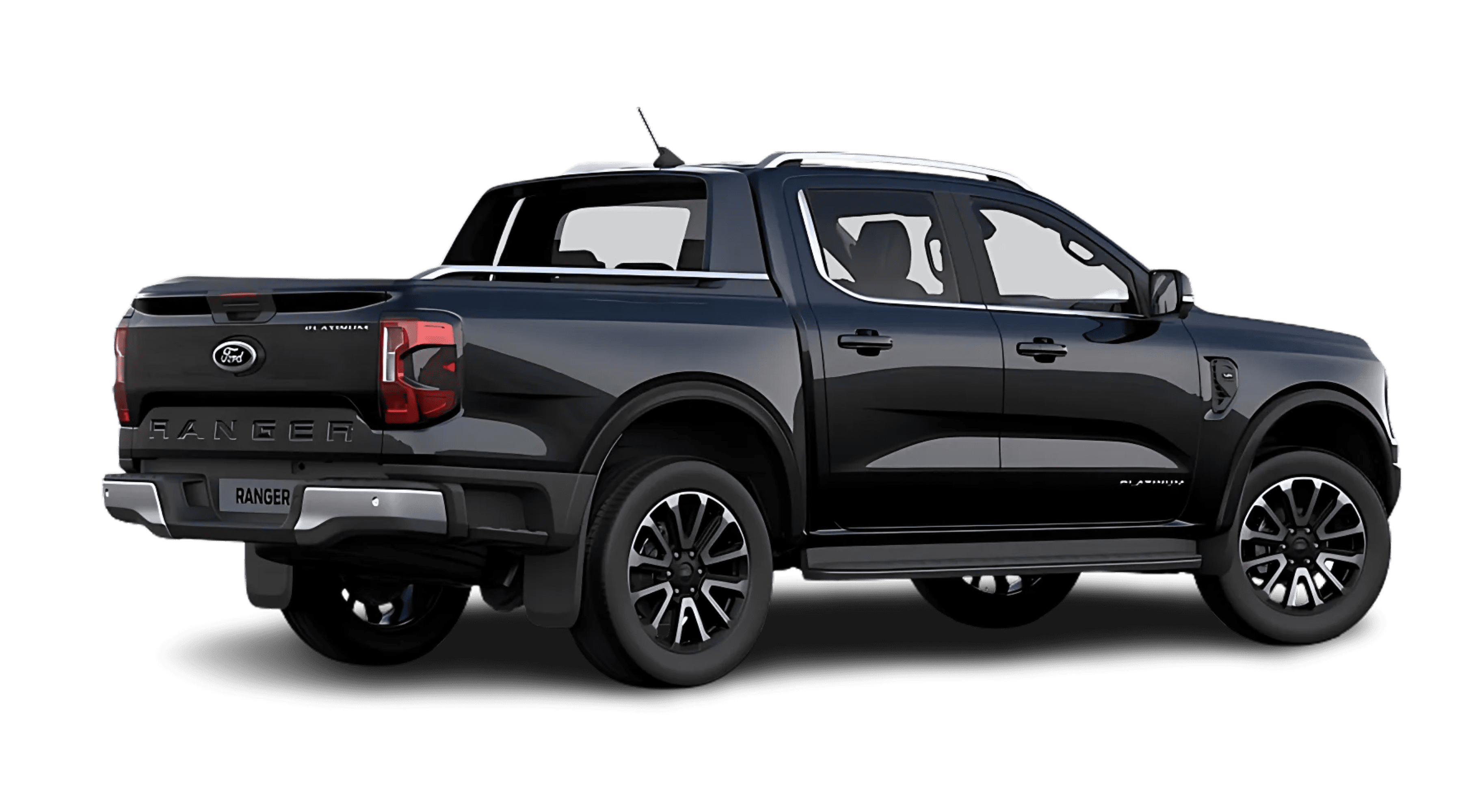 Schräge Heckansicht auf einen Ford Ranger, freigestellt