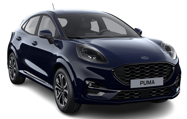 Schräge Frontansicht auf einen Ford Puma, freigestellt