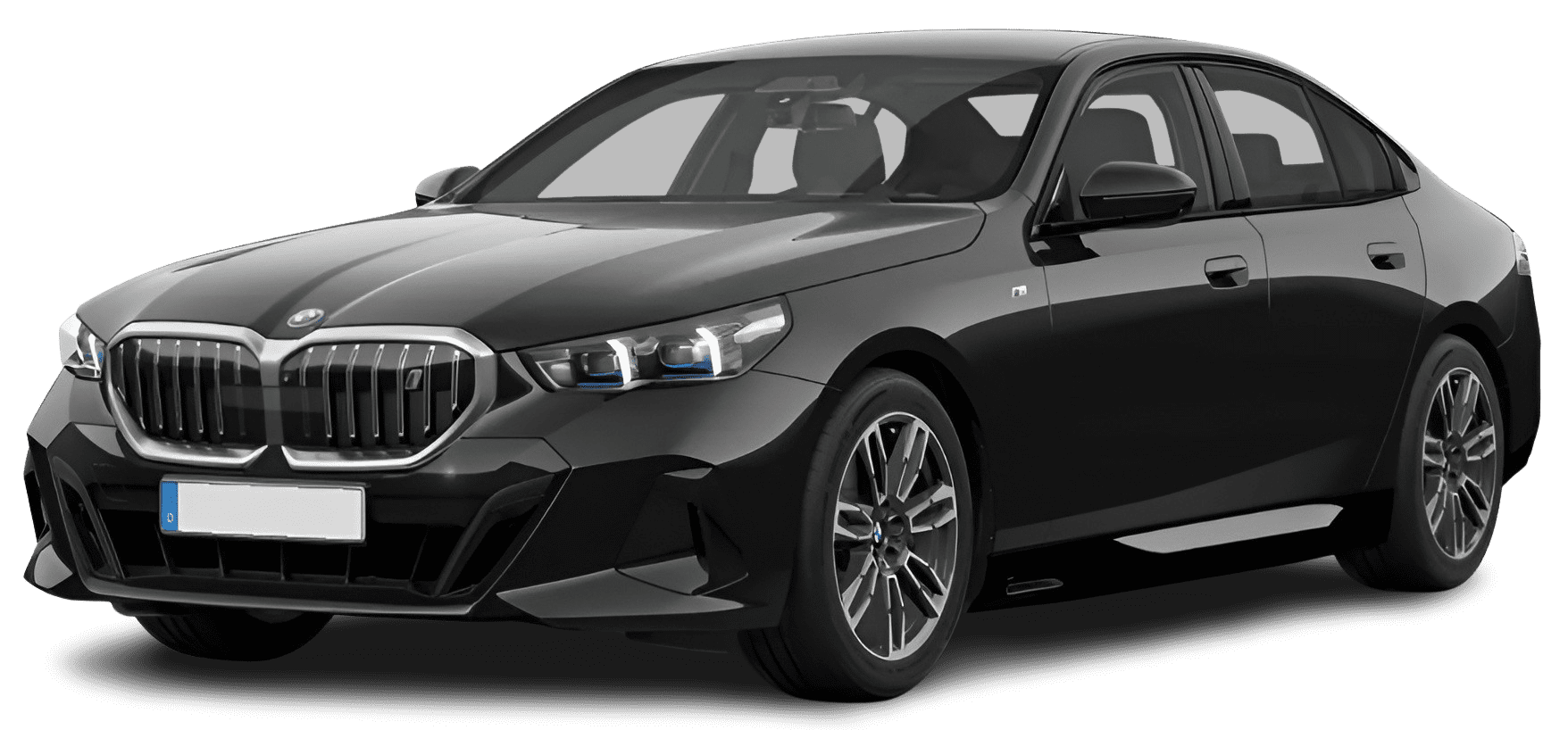 Schräge Frontansicht auf einen BMW i5, freigestellt