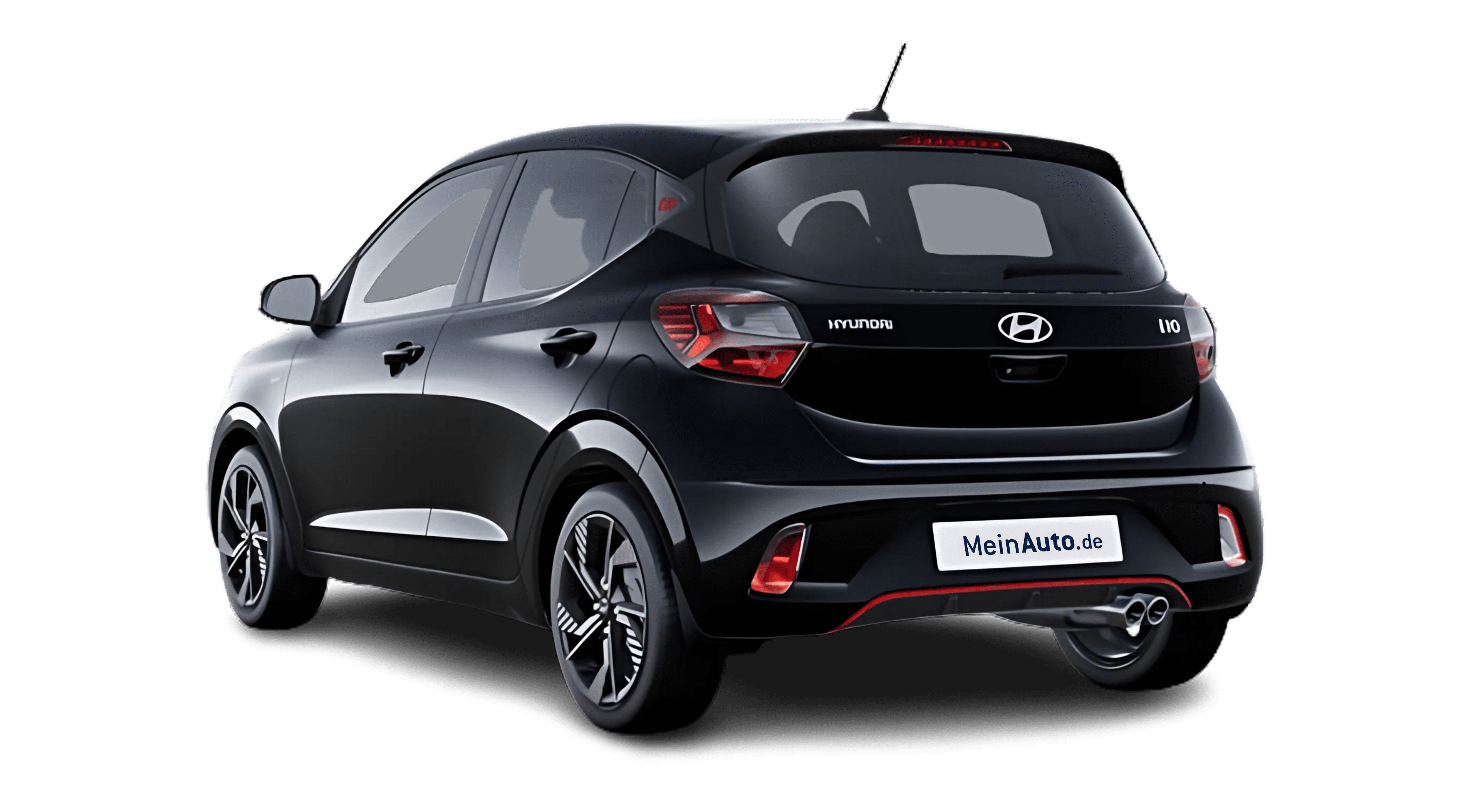 Schräge Heckansicht auf einen Hyundai i10, freigestellt