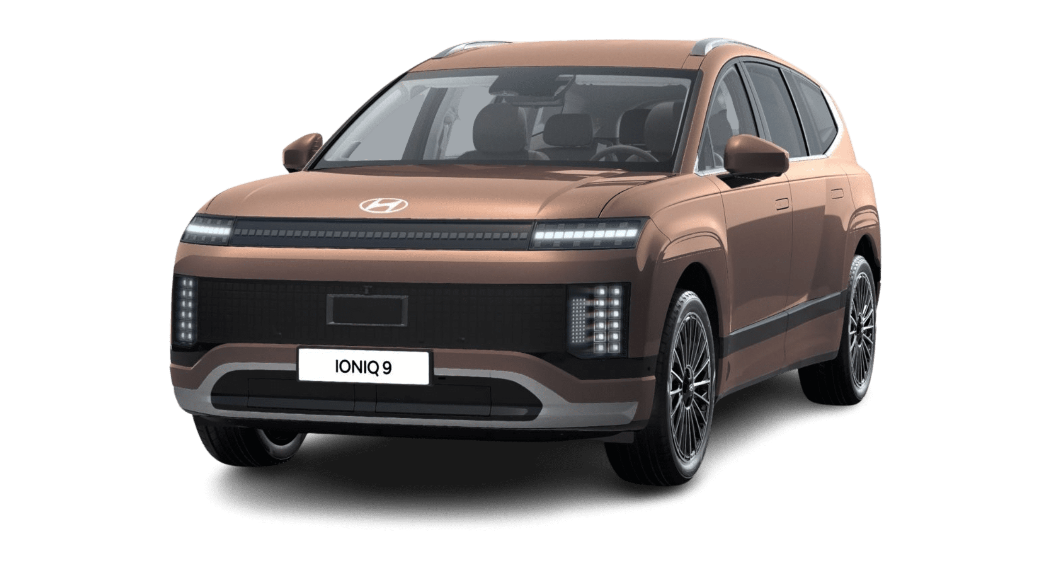 Schräge Frontansicht eines Hyundai IONIQ 9, freigestellt