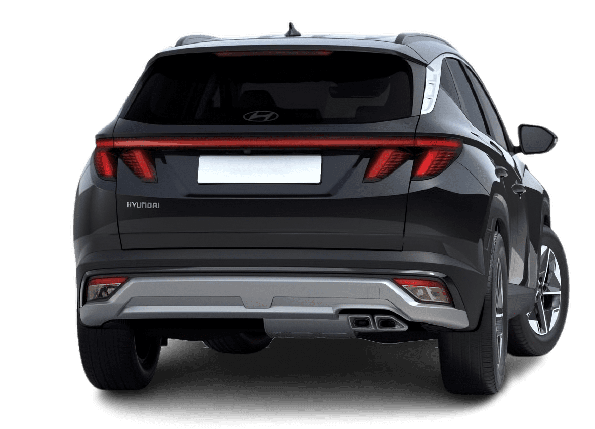 Schräge Heckansicht auf einen Hyundai Tucson, freigestellt