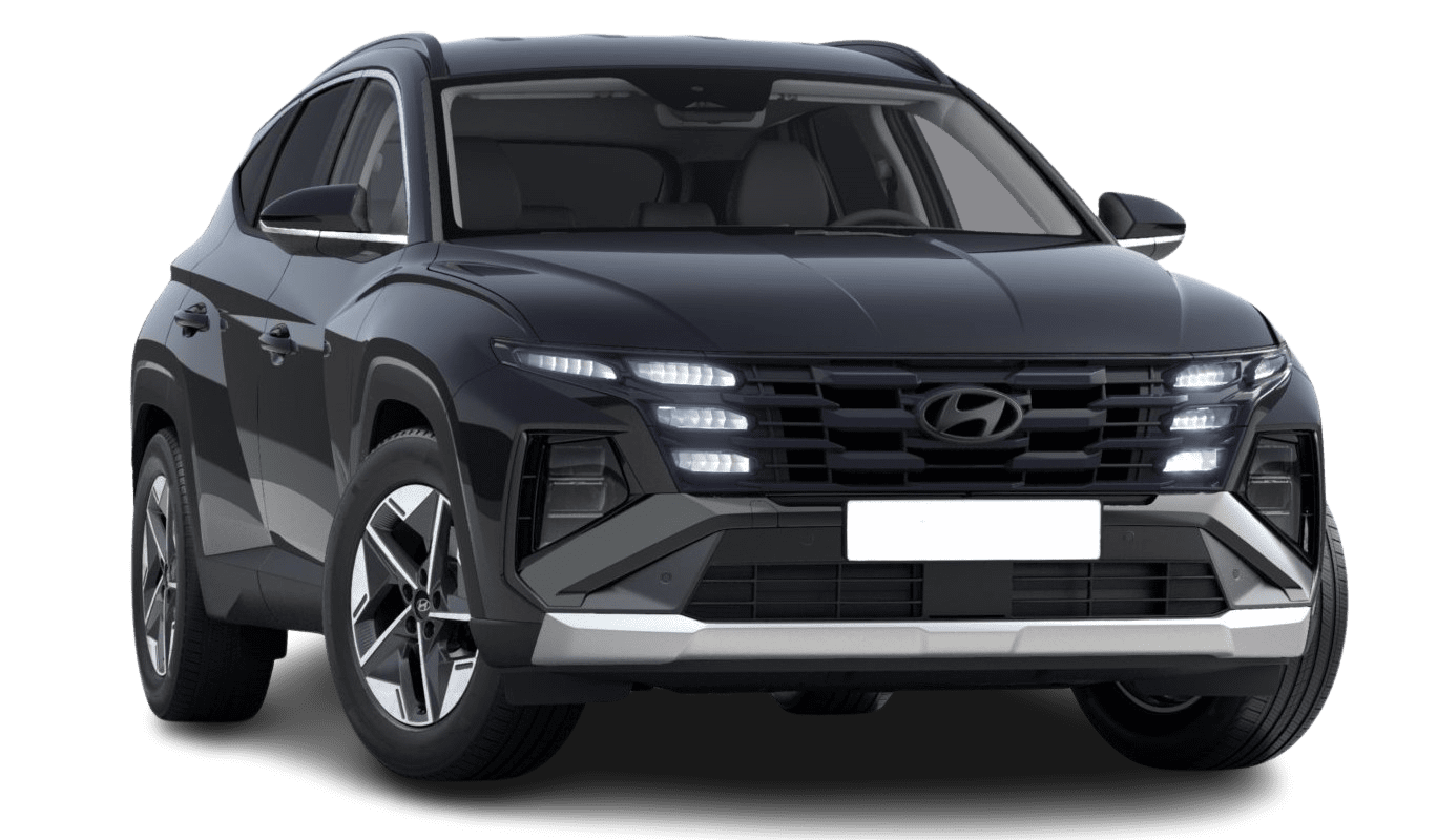Schräge Frontansicht auf einen Hyundai Tucson, freigestellt