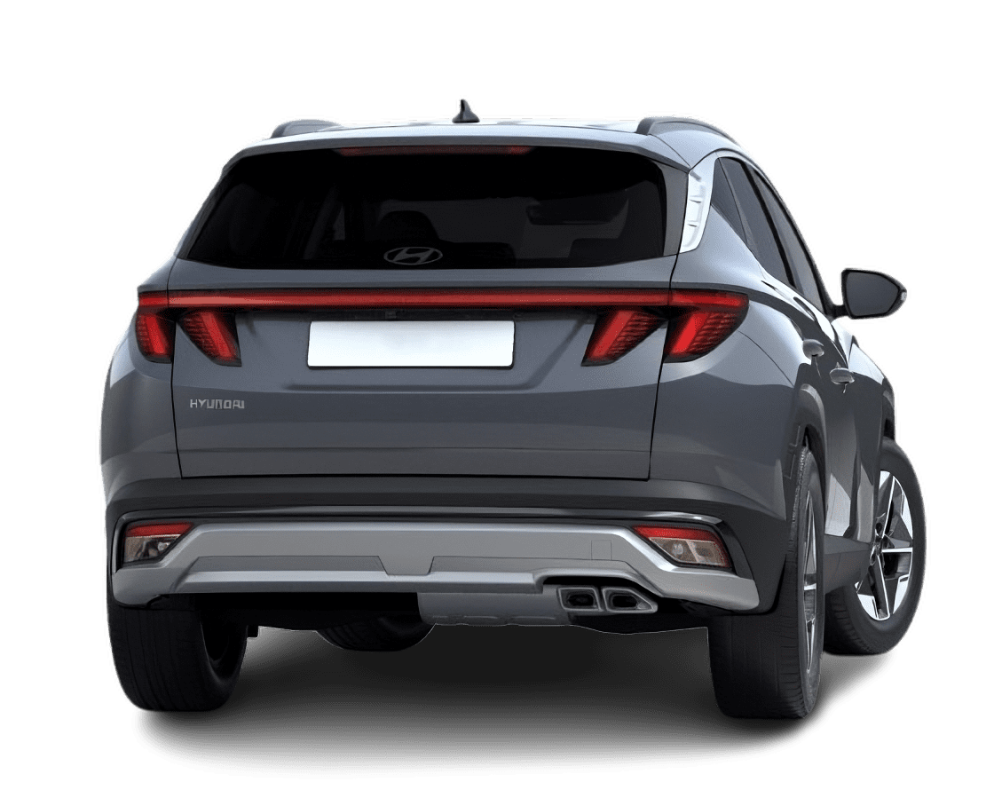 Schräge Heckansicht auf einen Hyundai Tucson, freigestellt