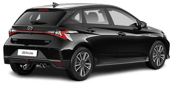 Schräge Heckansicht auf einen Hyundai i20, freigestellt
