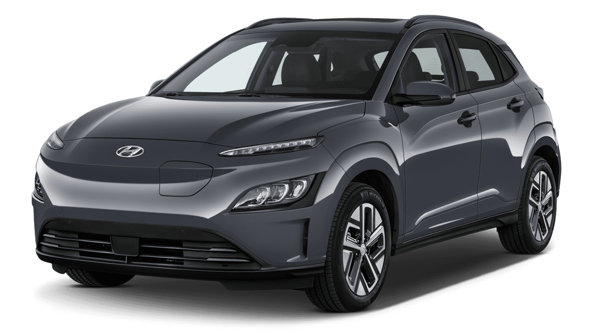 Schräge Frontansicht auf einen Hyundai Kona, freigestellt