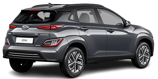 Schräge Heckansicht auf einen Hyundai Kona, freigestellt