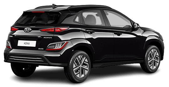 Schräge Heckansicht auf einen Hyundai Kona, freigestellt